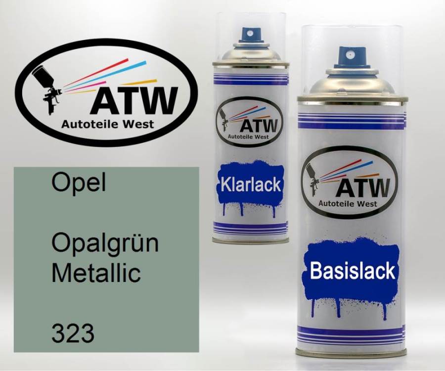 Opel, Opalgrün Metallic, 323: 400ml Sprühdose + 400ml Klarlack - Set, von ATW Autoteile West.